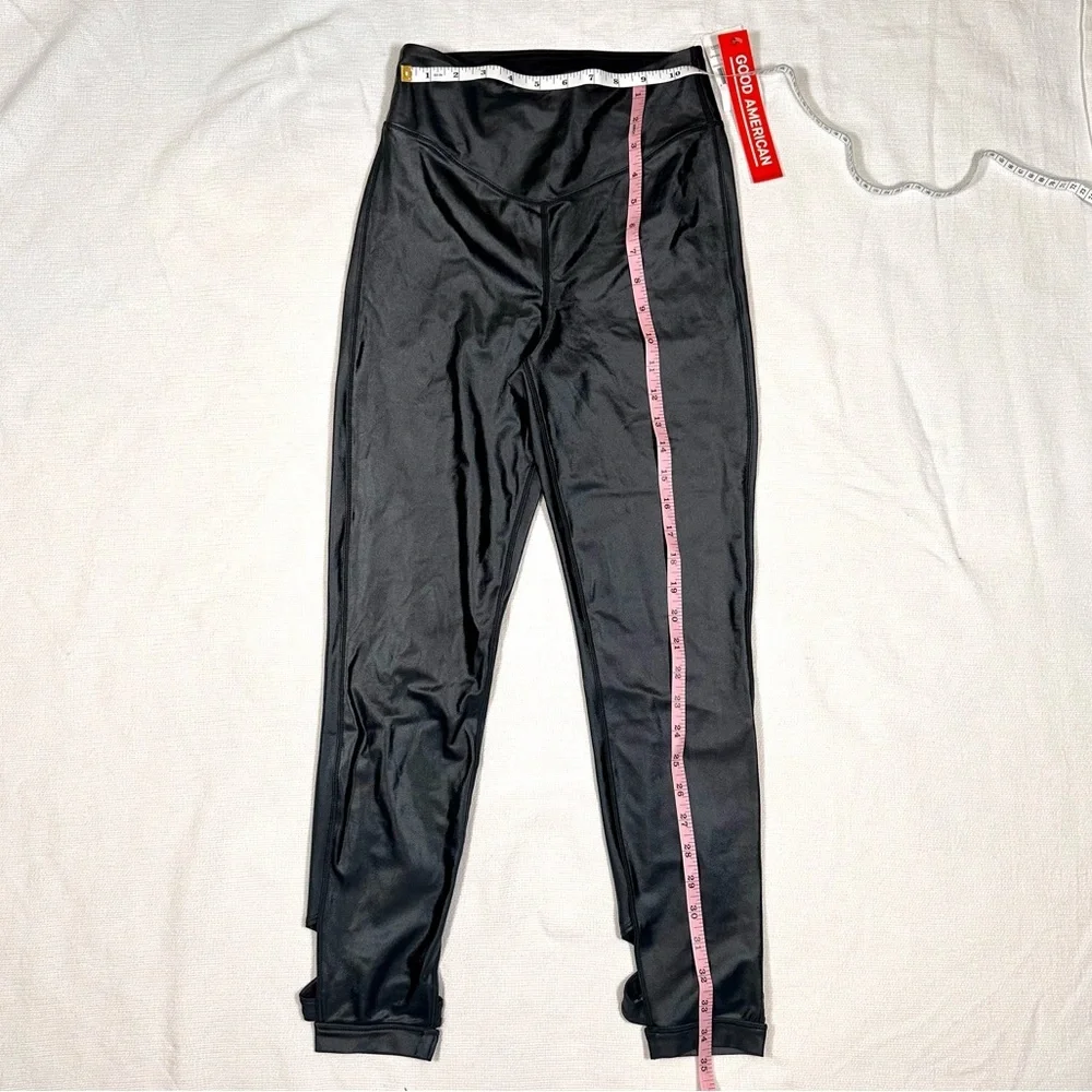 Good American Liquid Cross Over Faux Leather Leggings Black NWT 2 High Rise - Picture 7 of 7